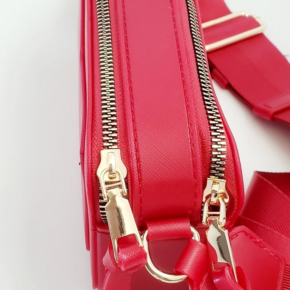 Caleesa Double Zipper Red Jelly Camera Women's Crossbody Bag